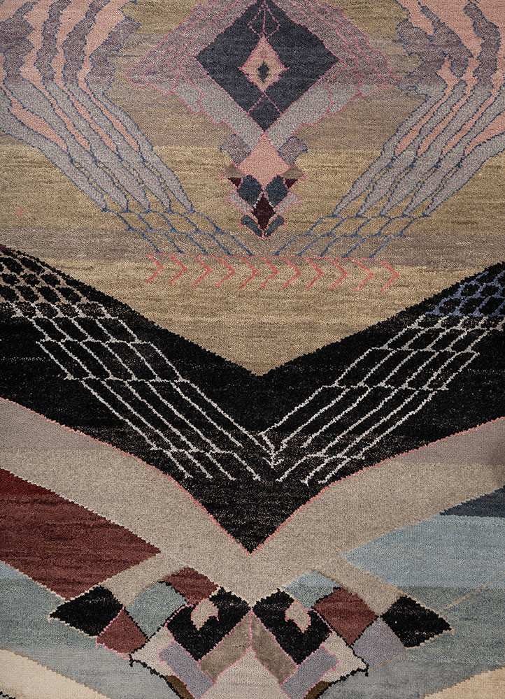manchaha grey and black wool and bamboo silk hand knotted Rug - CloseUp manchaha grey and black wool and bamboo silk hand knotted Rug - CloseUp