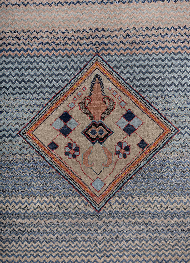 manchaha blue wool and bamboo silk hand knotted Rug - CloseUp manchaha blue wool and bamboo silk hand knotted Rug - CloseUp