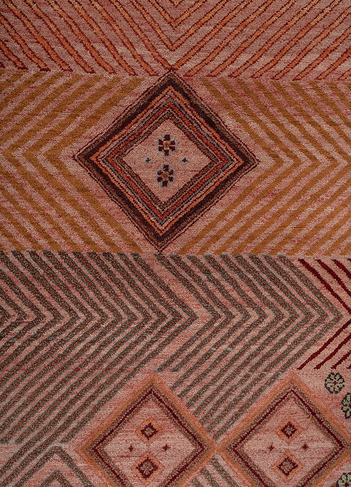 manchaha red and orange wool and bamboo silk hand knotted Rug - CloseUp manchaha red and orange wool and bamboo silk hand knotted Rug - CloseUp