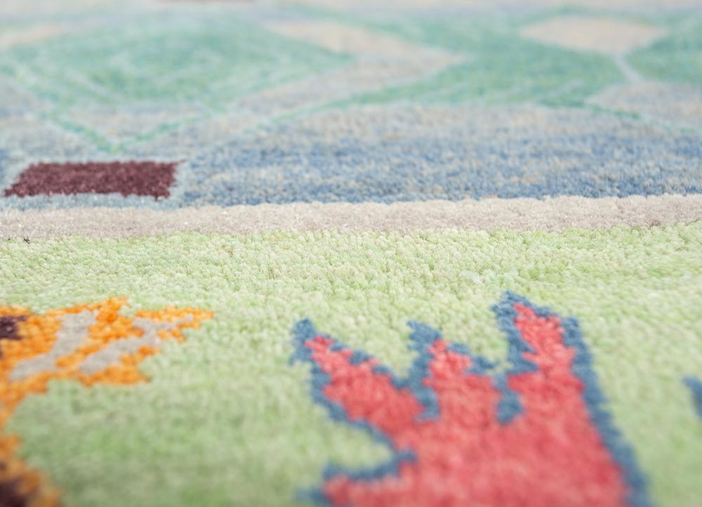 manchaha blue wool and bamboo silk hand knotted Rug - CloseUp manchaha blue wool and bamboo silk hand knotted Rug - CloseUp