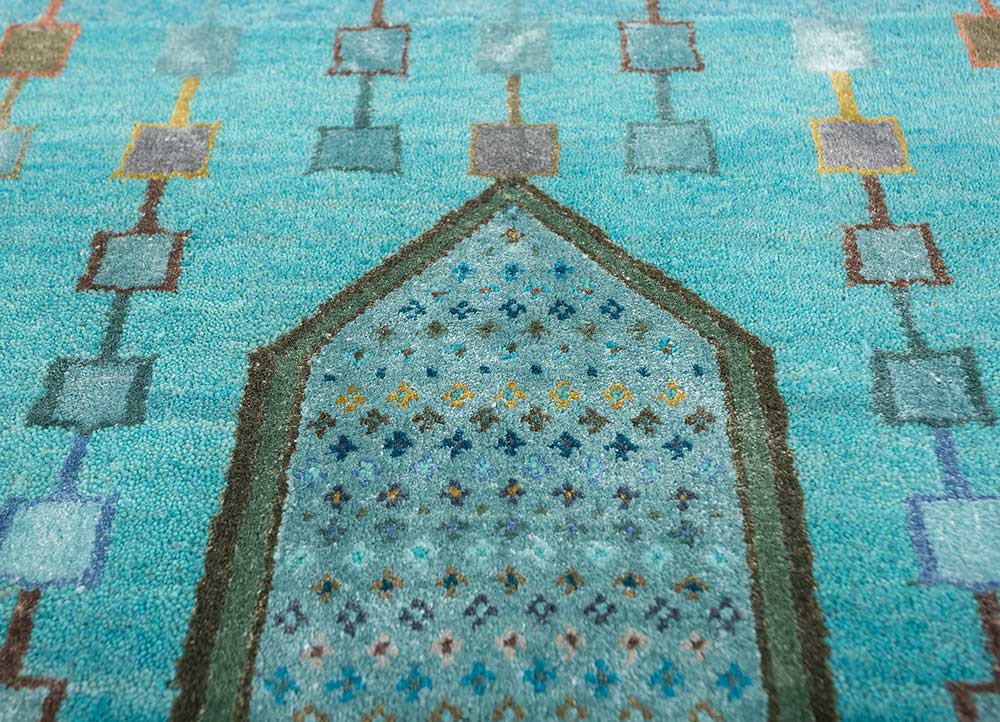 manchaha blue wool and bamboo silk hand knotted Rug - CloseUp
