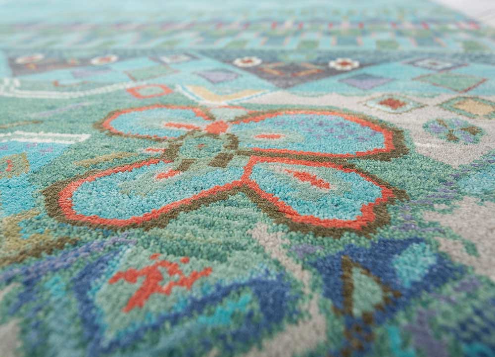 manchaha blue wool and bamboo silk hand knotted Rug - CloseUp manchaha blue wool and bamboo silk hand knotted Rug - CloseUp