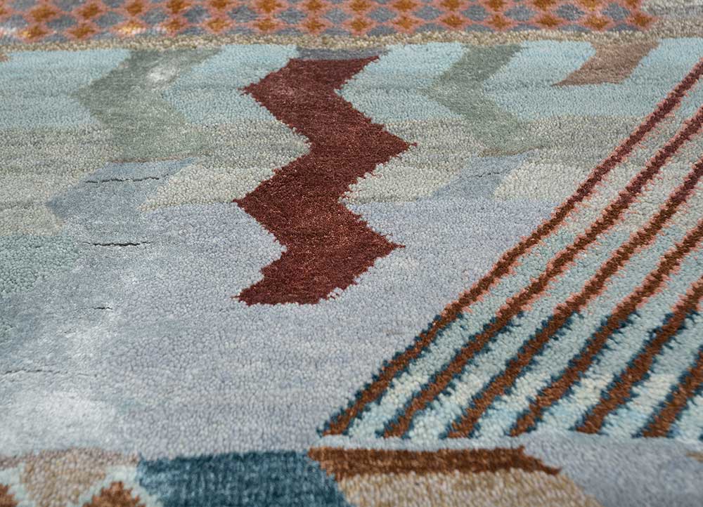 manchaha blue wool and bamboo silk hand knotted Rug - CloseUp manchaha blue wool and bamboo silk hand knotted Rug - CloseUp