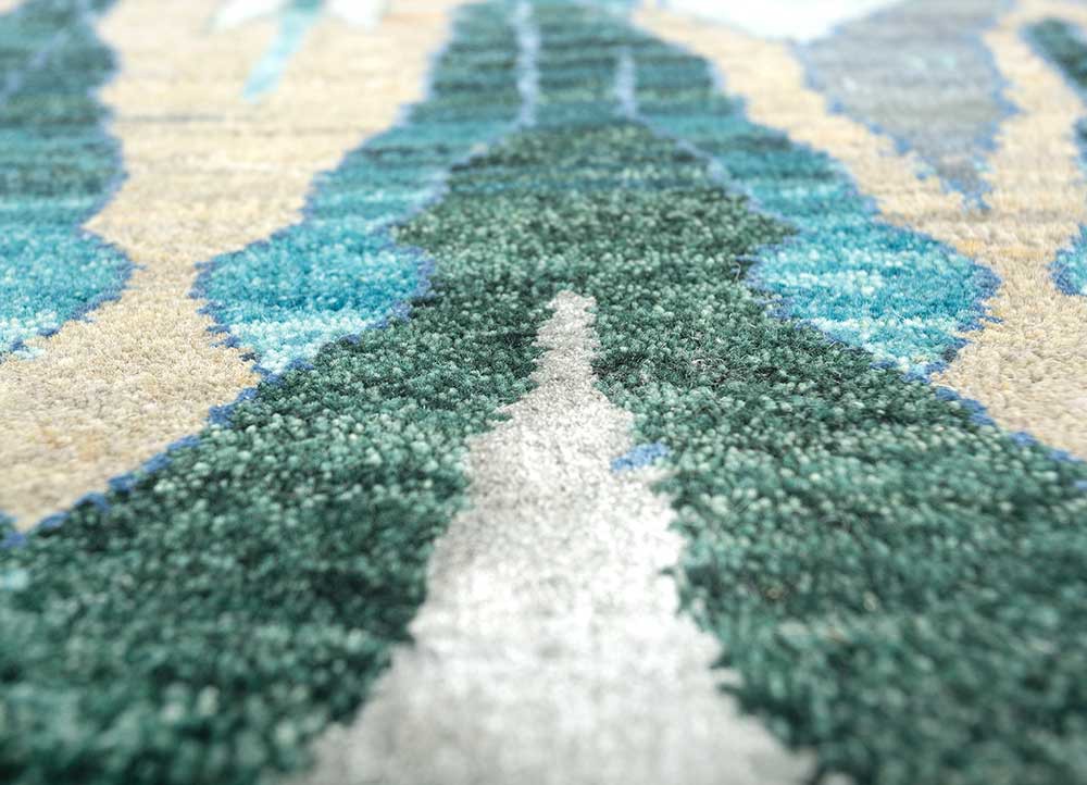manchaha blue wool and bamboo silk hand knotted Rug - CloseUp manchaha blue wool and bamboo silk hand knotted Rug - CloseUp