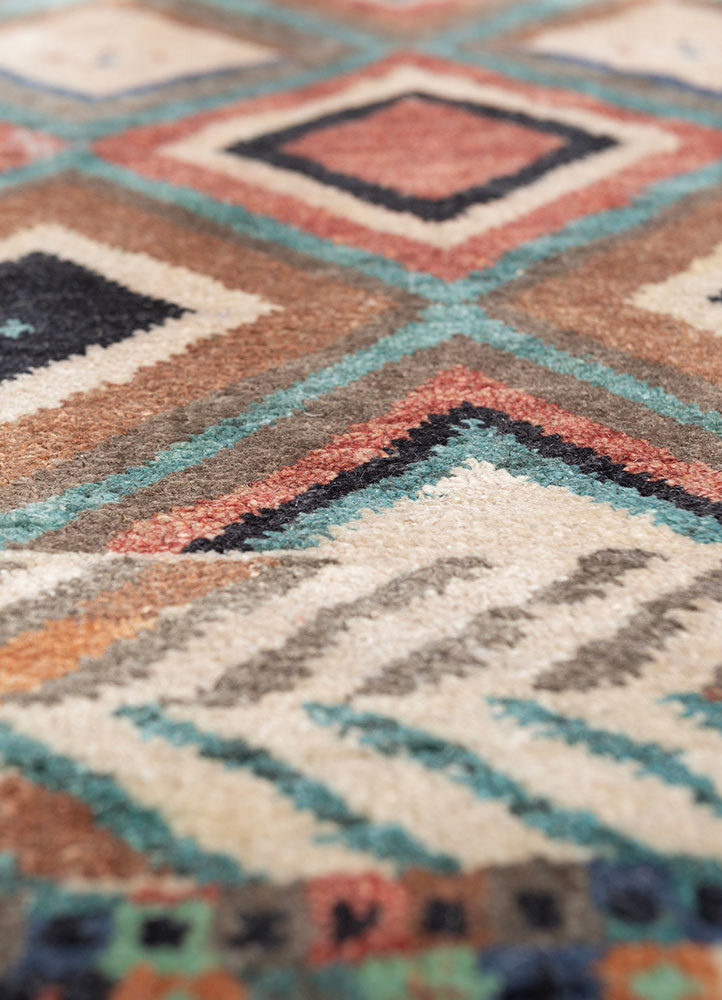 manchaha red and orange wool and bamboo silk hand knotted Rug - CloseUp