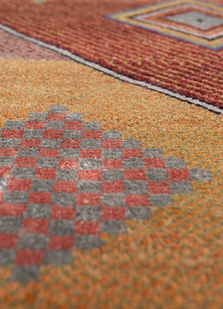 manchaha red and orange wool and bamboo silk hand knotted Rug - CloseUp