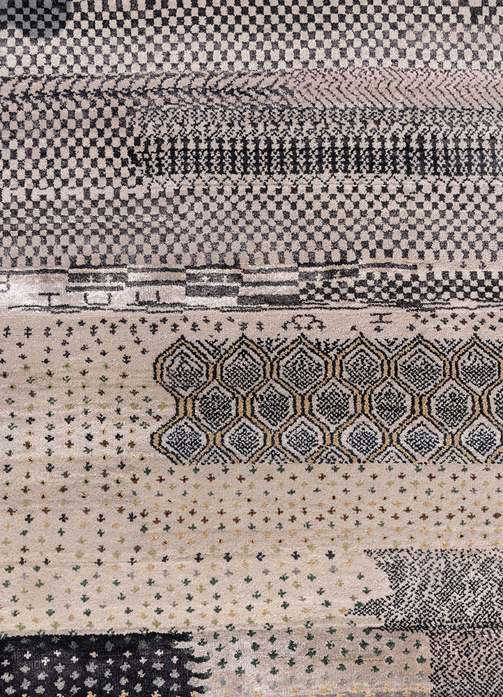 manchaha grey and black wool and bamboo silk hand knotted Rug - CloseUp manchaha grey and black wool and bamboo silk hand knotted Rug - CloseUp