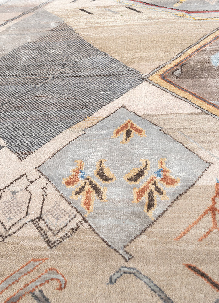 manchaha ivory wool and bamboo silk hand knotted Rug - CloseUp manchaha ivory wool and bamboo silk hand knotted Rug - CloseUp