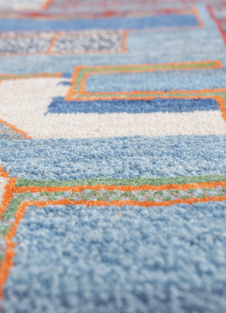manchaha blue wool and bamboo silk hand knotted Rug - CloseUp manchaha blue wool and bamboo silk hand knotted Rug - CloseUp