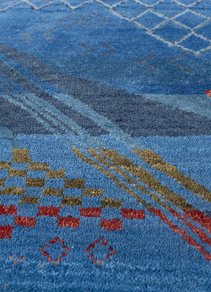 manchaha blue wool and bamboo silk hand knotted Rug - CloseUp