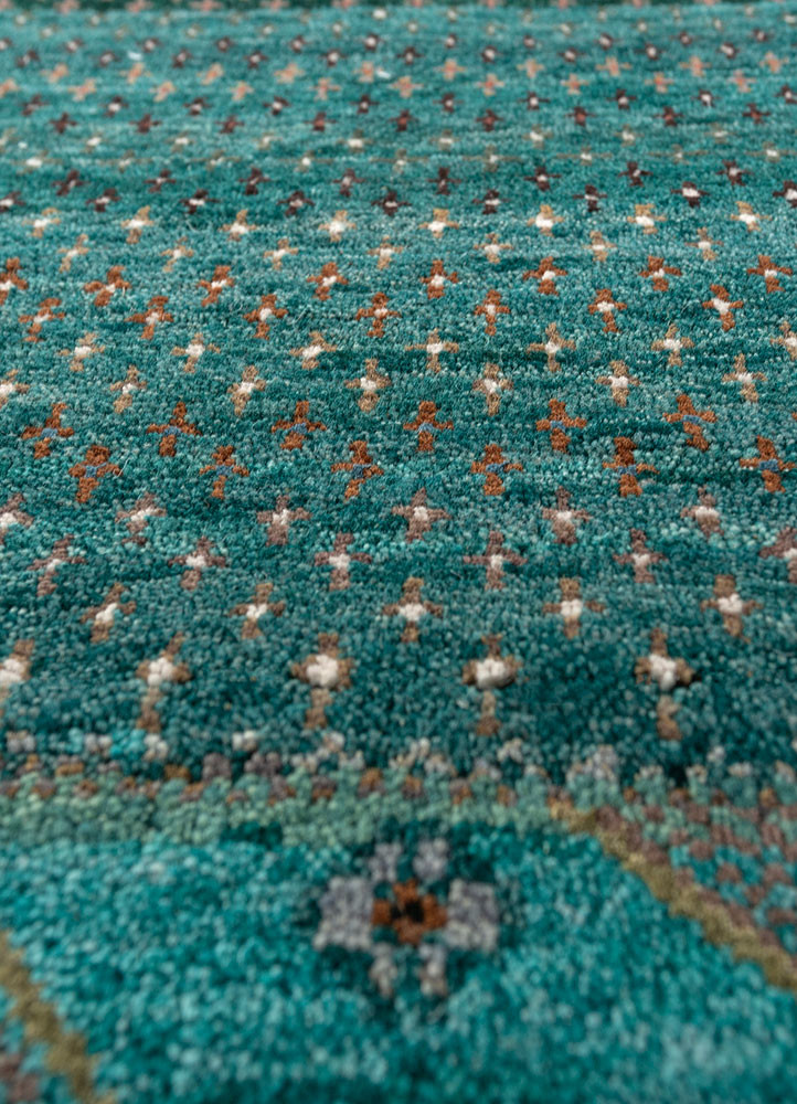 manchaha blue wool and bamboo silk hand knotted Rug - CloseUp manchaha blue wool and bamboo silk hand knotted Rug - CloseUp