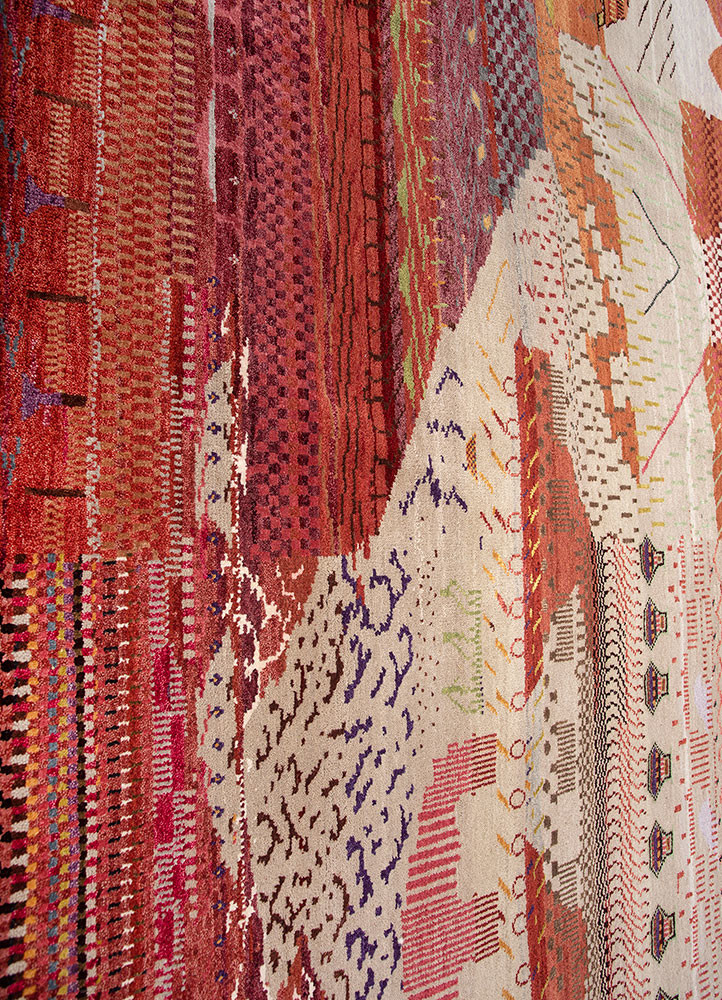 manchaha red and orange wool and bamboo silk hand knotted Rug - CloseUp