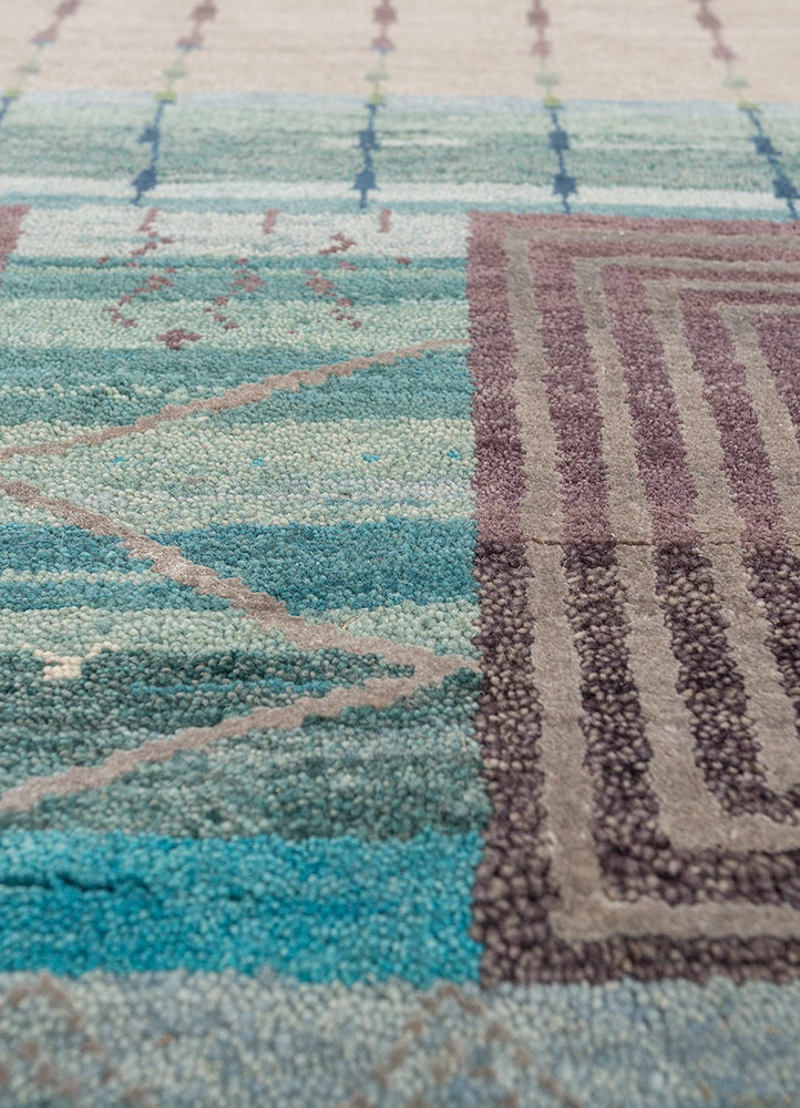 manchaha blue wool and bamboo silk hand knotted Rug - CloseUp