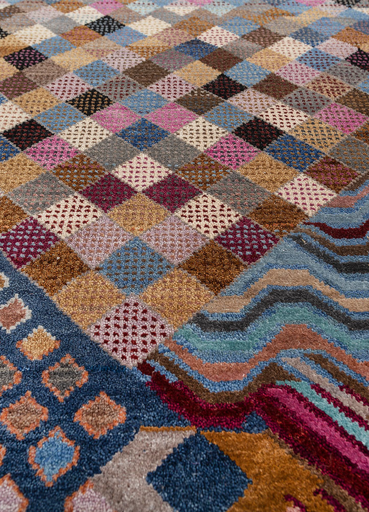 manchaha blue wool and bamboo silk hand knotted Rug - CloseUp