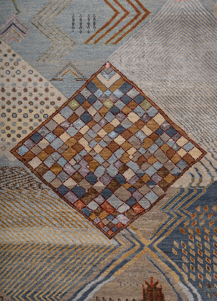 manchaha blue wool and bamboo silk hand knotted Rug - CloseUp