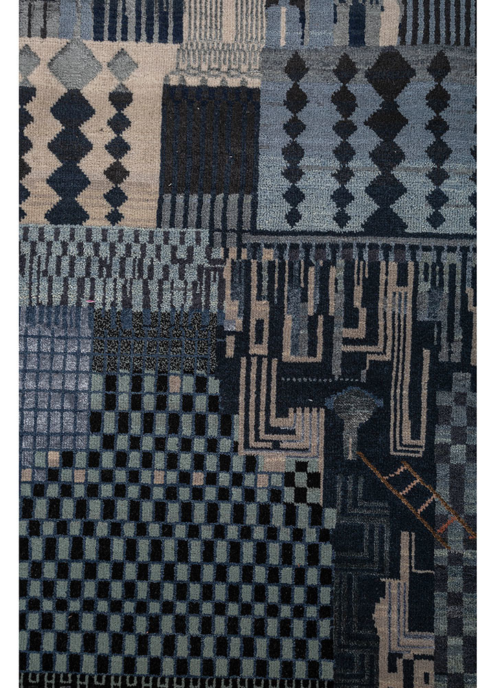 manchaha blue wool and bamboo silk hand knotted Rug - CloseUp manchaha blue wool and bamboo silk hand knotted Rug - CloseUp