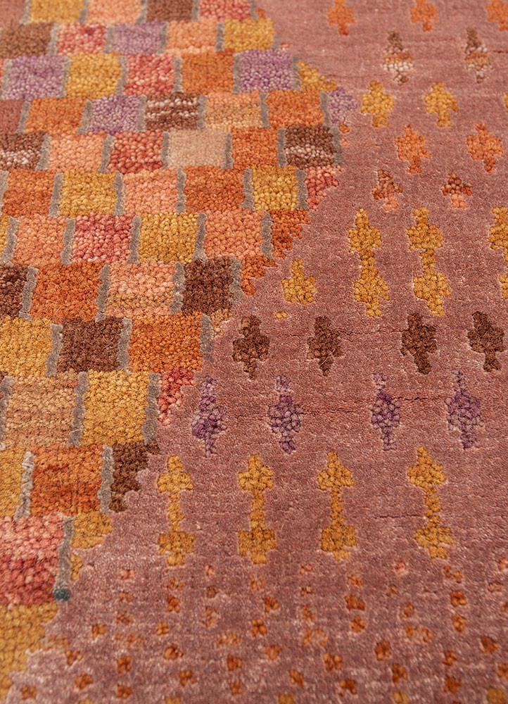 manchaha red and orange wool and bamboo silk hand knotted Rug - CloseUp manchaha red and orange wool and bamboo silk hand knotted Rug - CloseUp