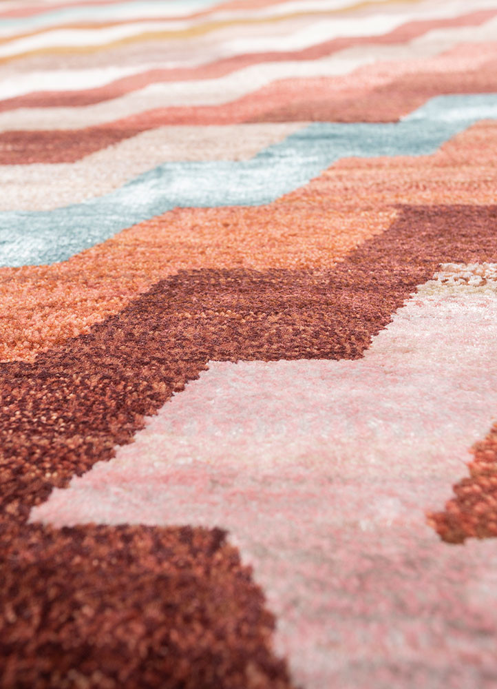 manchaha red and orange wool and bamboo silk hand knotted Rug - CloseUp manchaha red and orange wool and bamboo silk hand knotted Rug - CloseUp