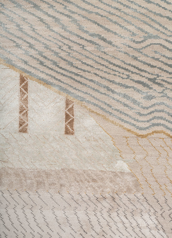 manchaha ivory wool and bamboo silk hand knotted Rug - CloseUp