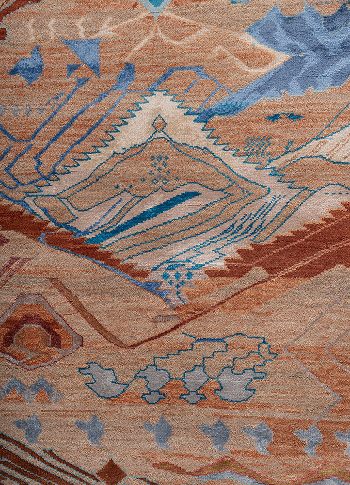 manchaha red and orange wool and bamboo silk hand knotted Rug - CloseUp manchaha red and orange wool and bamboo silk hand knotted Rug - CloseUp