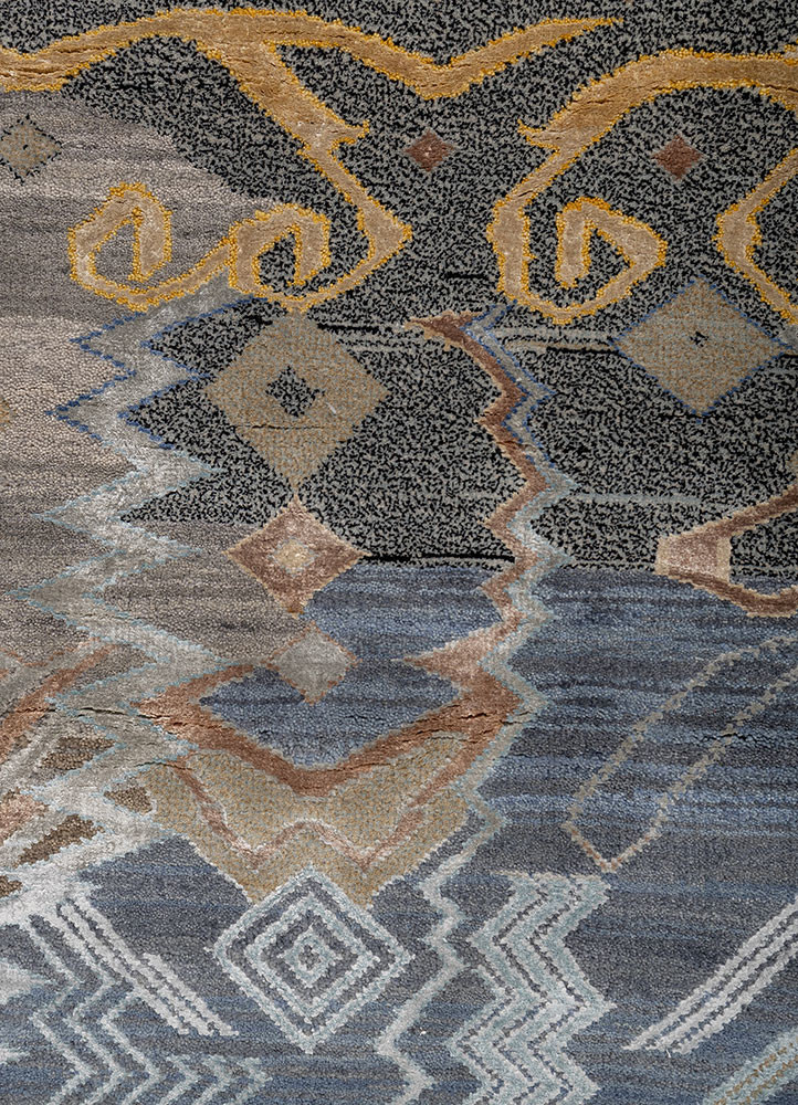 manchaha grey and black wool and bamboo silk hand knotted Rug - CloseUp manchaha grey and black wool and bamboo silk hand knotted Rug - CloseUp