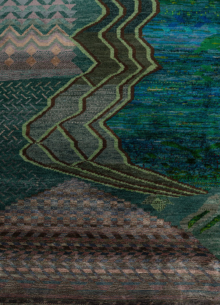 manchaha green wool and silk hand knotted Rug - CloseUp manchaha green wool and silk hand knotted Rug - CloseUp