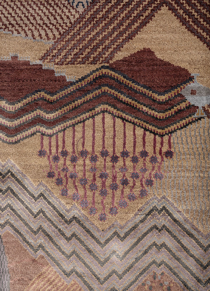 manchaha red and orange wool and bamboo silk hand knotted Rug - CloseUp manchaha red and orange wool and bamboo silk hand knotted Rug - CloseUp