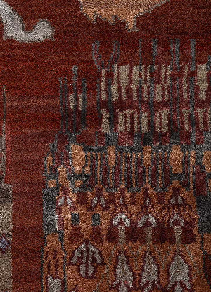 manchaha red and orange wool and bamboo silk hand knotted Rug - CloseUp manchaha red and orange wool and bamboo silk hand knotted Rug - CloseUp