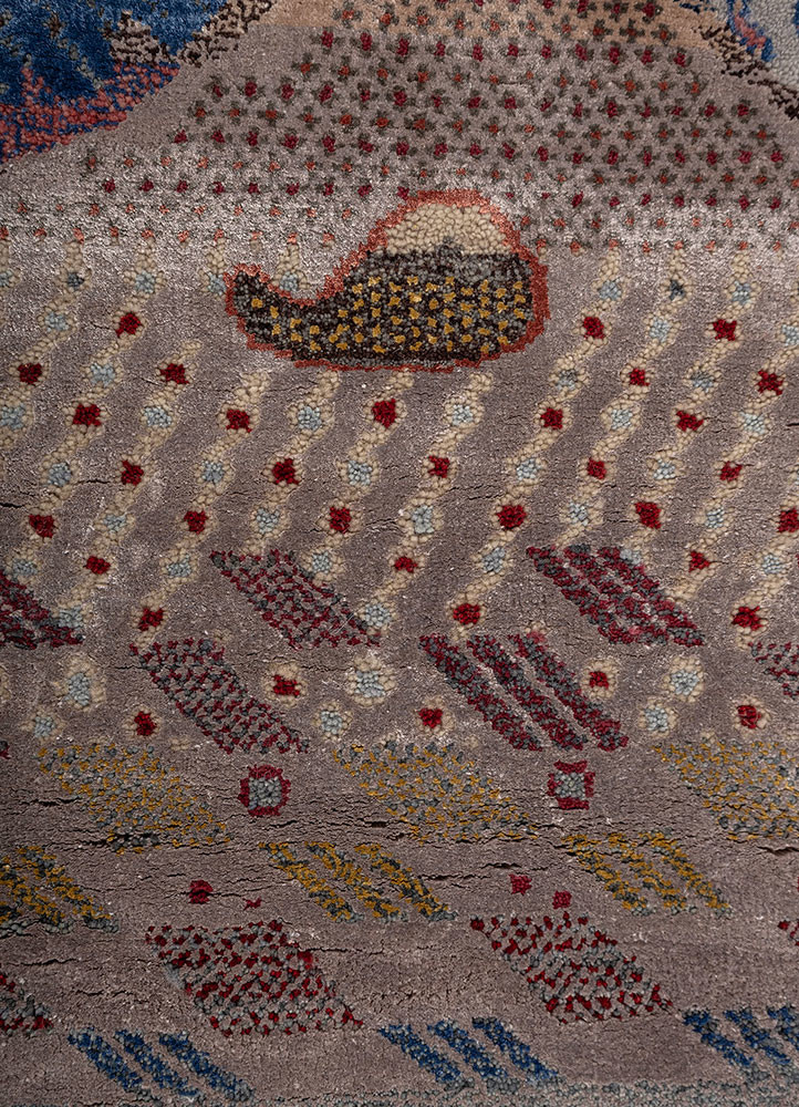 manchaha pink and purple wool and bamboo silk hand knotted Rug - CloseUp