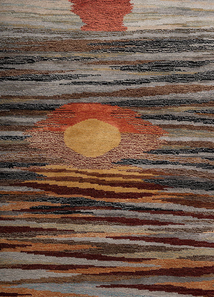 manchaha grey and black wool and bamboo silk hand knotted Rug - CloseUp