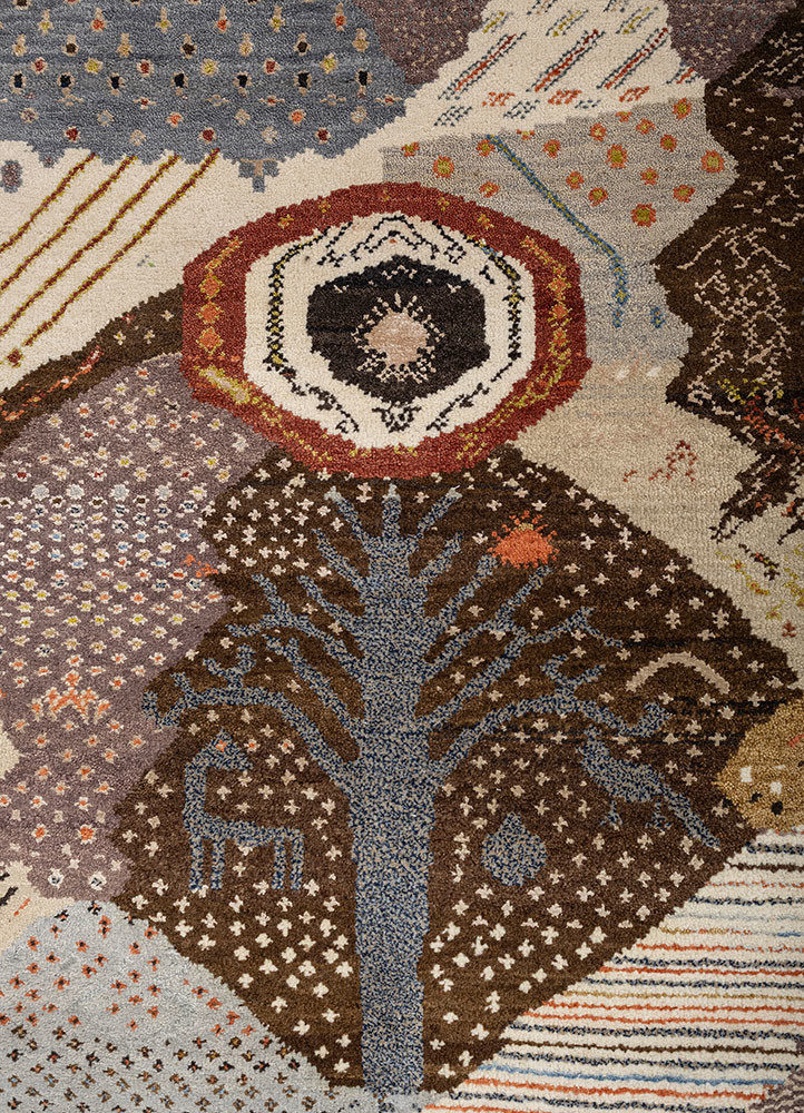 manchaha beige and brown wool and bamboo silk hand knotted Rug - CloseUp