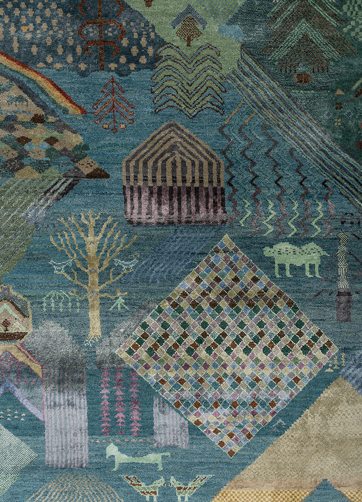 manchaha blue wool and bamboo silk hand knotted Rug - CloseUp manchaha blue wool and bamboo silk hand knotted Rug - CloseUp