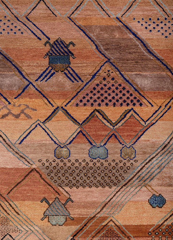manchaha red and orange wool and bamboo silk hand knotted Rug - CloseUp manchaha red and orange wool and bamboo silk hand knotted Rug - CloseUp