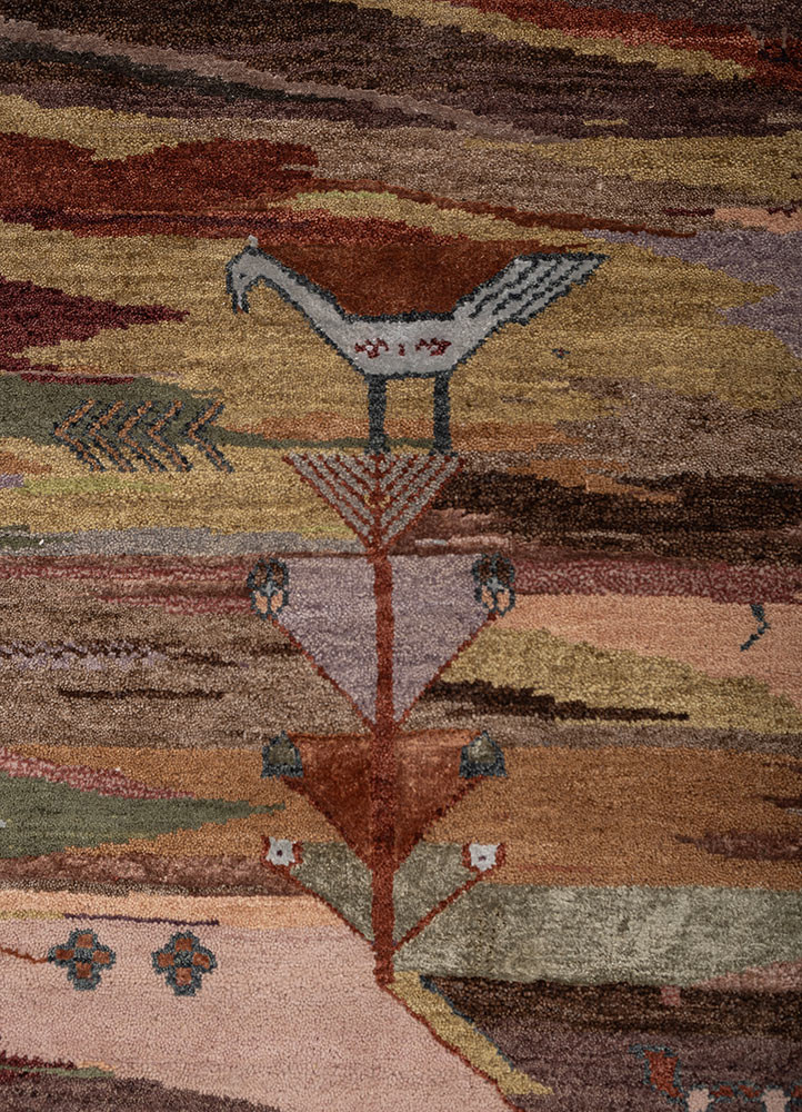 manchaha red and orange wool and bamboo silk hand knotted Rug - CloseUp