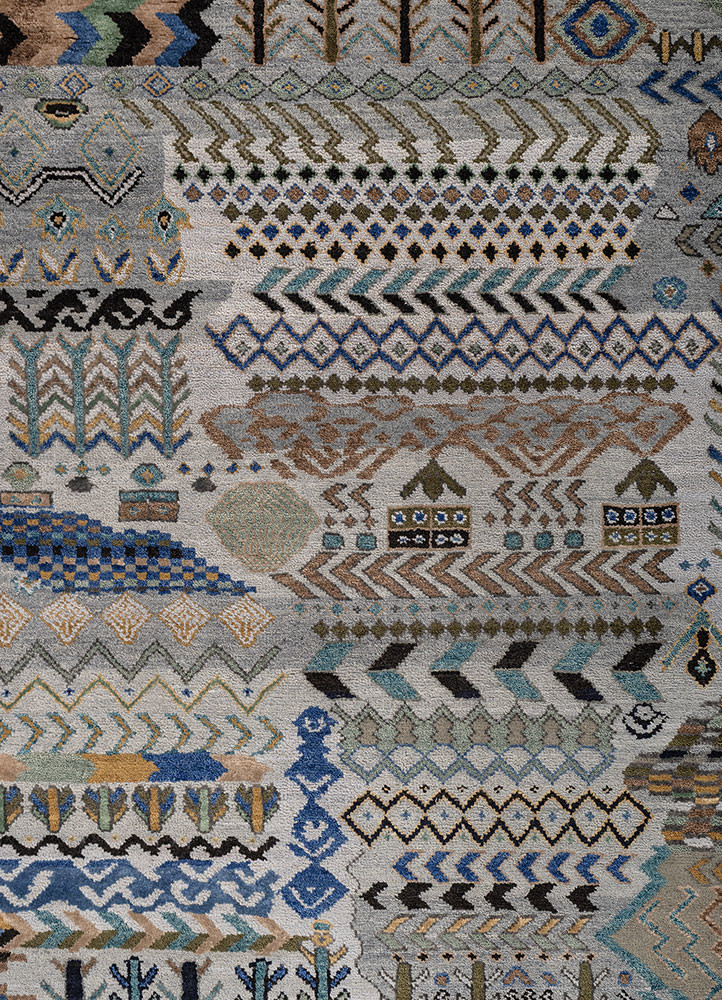 manchaha blue wool and bamboo silk hand knotted Rug - CloseUp manchaha blue wool and bamboo silk hand knotted Rug - CloseUp