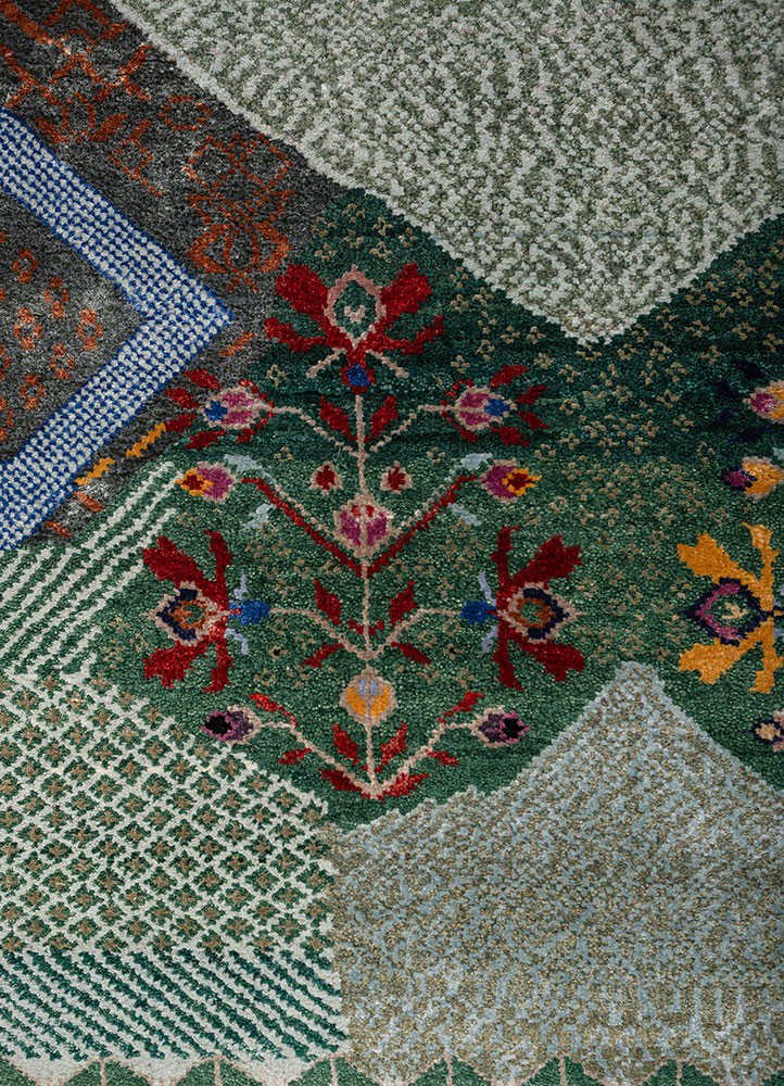 manchaha green wool and bamboo silk hand knotted Rug - CloseUp manchaha green wool and bamboo silk hand knotted Rug - CloseUp