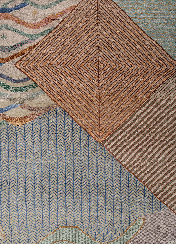 manchaha blue wool and bamboo silk hand knotted Rug - CloseUp