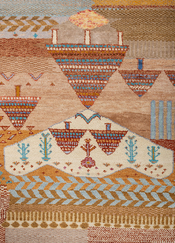 manchaha red and orange wool and bamboo silk hand knotted Rug - CloseUp manchaha red and orange wool and bamboo silk hand knotted Rug - CloseUp