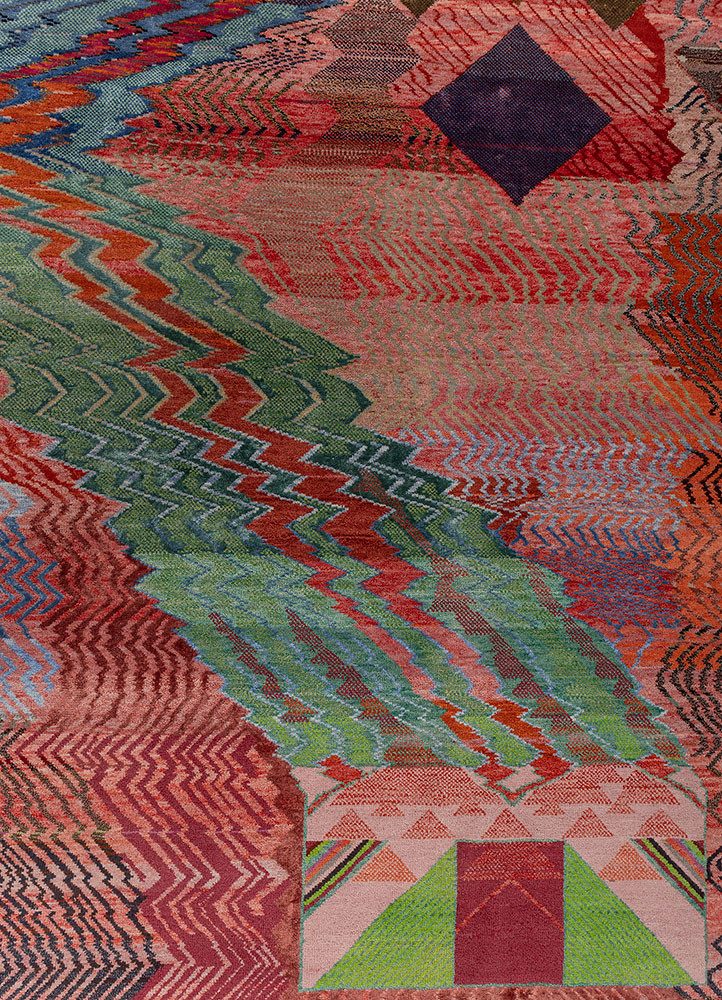 manchaha red and orange wool and bamboo silk hand knotted Rug - CloseUp