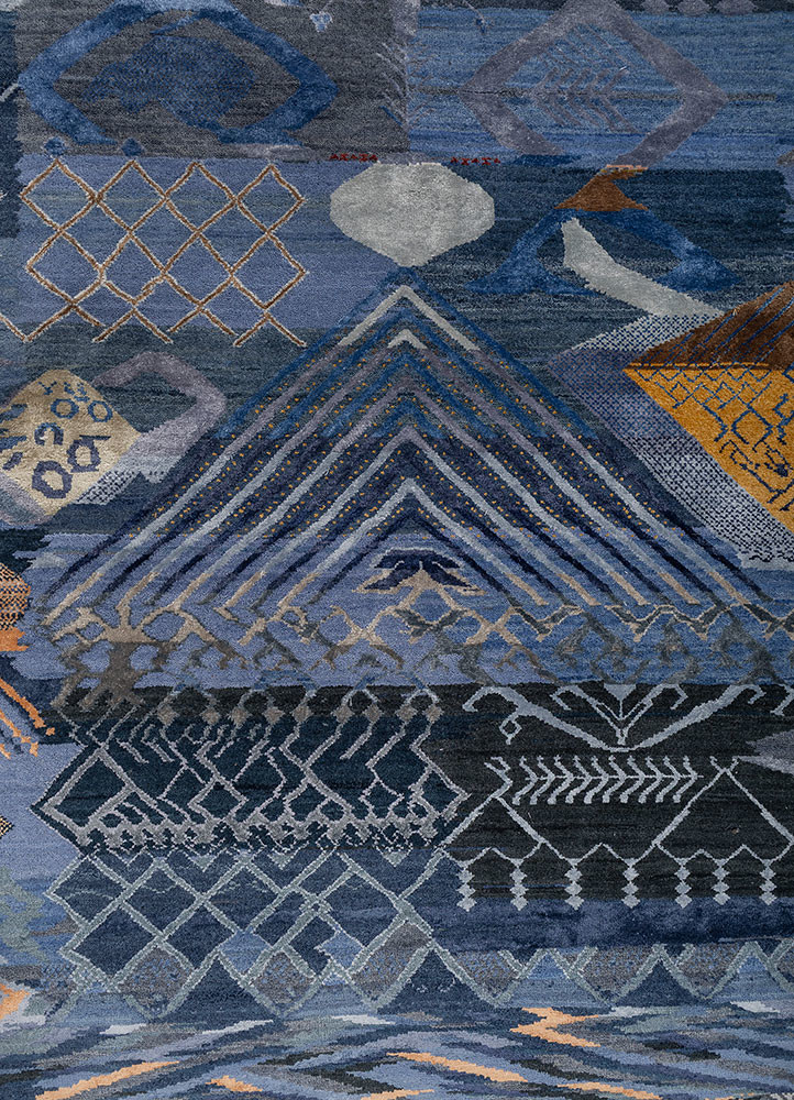 manchaha blue wool and bamboo silk hand knotted Rug - CloseUp