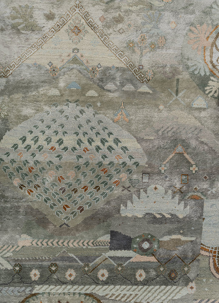 manchaha blue wool and bamboo silk hand knotted Rug - CloseUp manchaha blue wool and bamboo silk hand knotted Rug - CloseUp