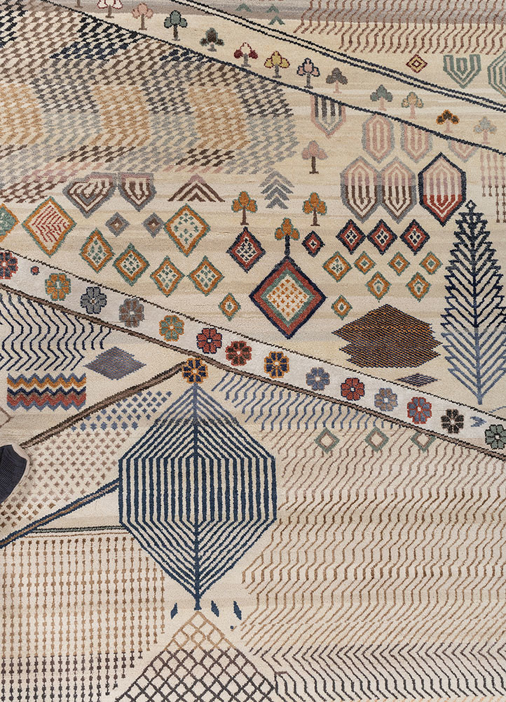 manchaha ivory wool and bamboo silk hand knotted Rug - CloseUp manchaha ivory wool and bamboo silk hand knotted Rug - CloseUp