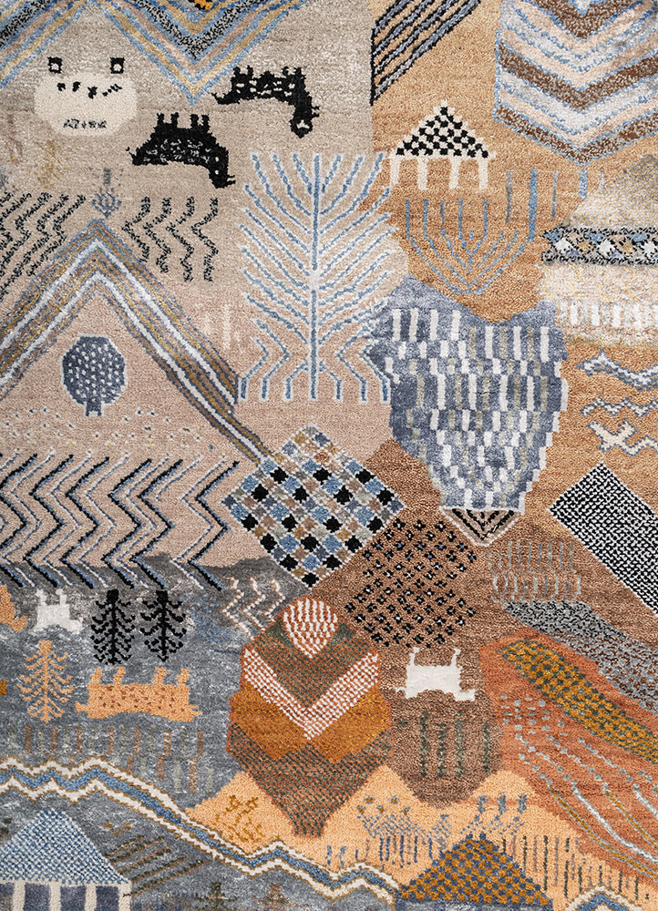 manchaha beige and brown wool and bamboo silk hand knotted Rug - CloseUp manchaha beige and brown wool and bamboo silk hand knotted Rug - CloseUp