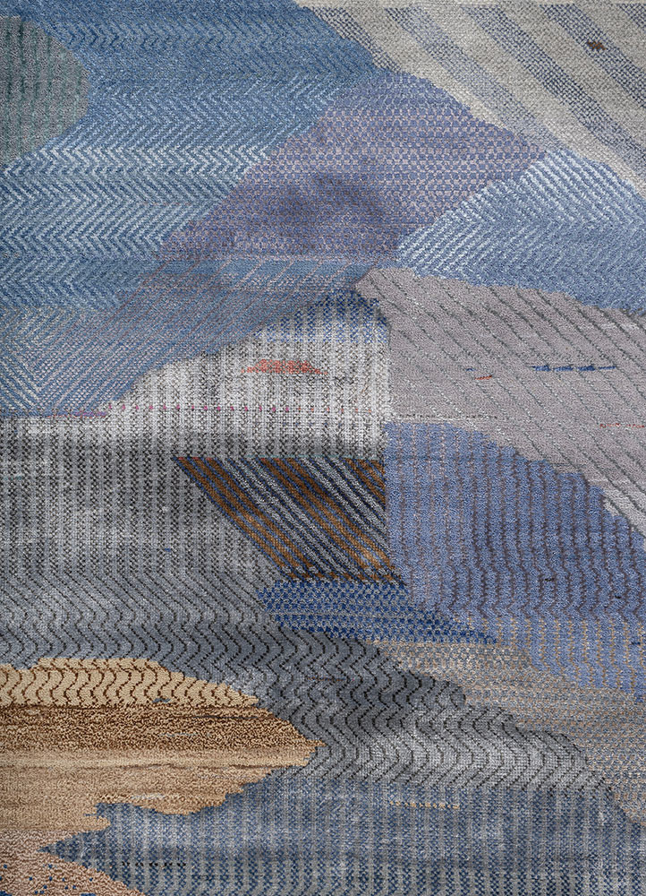manchaha blue wool and bamboo silk hand knotted Rug - CloseUp
