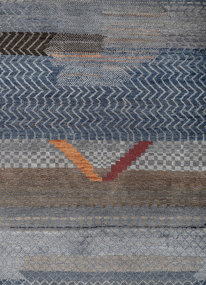 manchaha blue wool and bamboo silk hand knotted Rug - CloseUp manchaha blue wool and bamboo silk hand knotted Rug - CloseUp