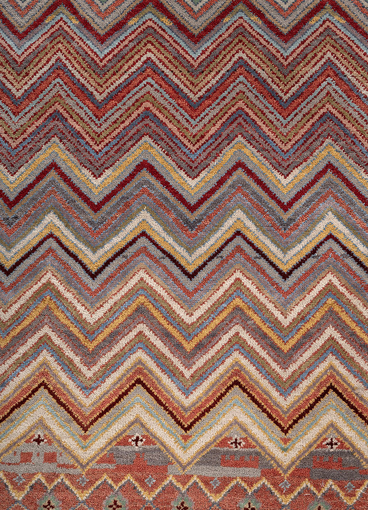 manchaha red and orange wool and bamboo silk hand knotted Rug - CloseUp manchaha red and orange wool and bamboo silk hand knotted Rug - CloseUp