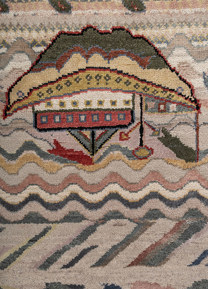 manchaha beige and brown wool and bamboo silk hand knotted Rug - CloseUp