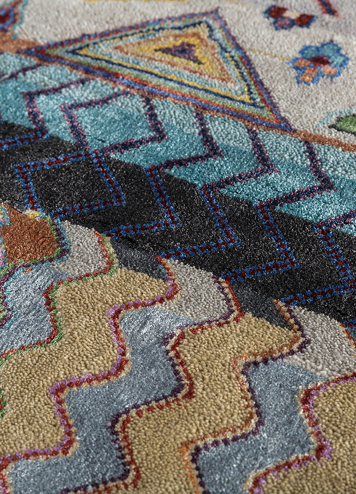 manchaha multi wool and bamboo silk hand knotted Rug - CloseUp