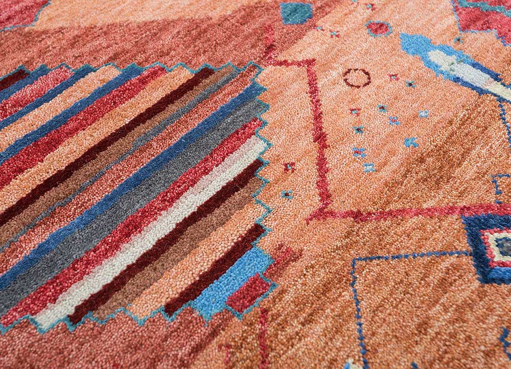freedom manchaha red and orange wool and bamboo silk hand knotted Rug - CloseUp freedom manchaha red and orange wool and bamboo silk hand knotted Rug - CloseUp
