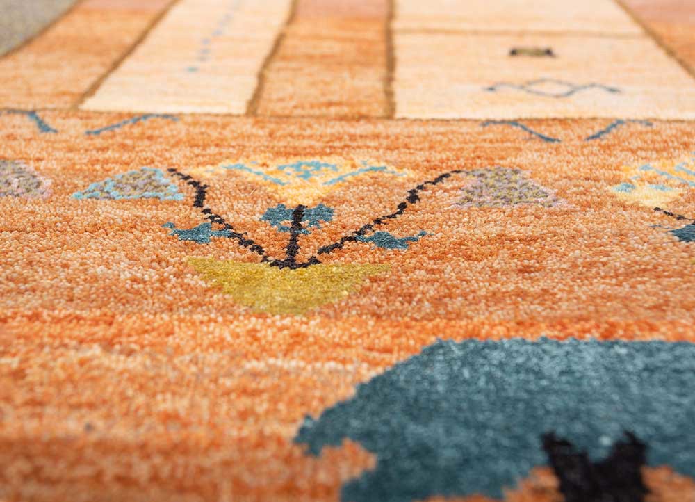 Manchaha Red and Orange Hand Knotted Wool and Bamboo Silk Rugs Les